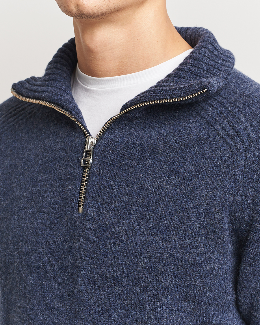 Herr | Tröjor | A Day's March | Cullen Half-Zip Lambswool Sweater Navy Melange