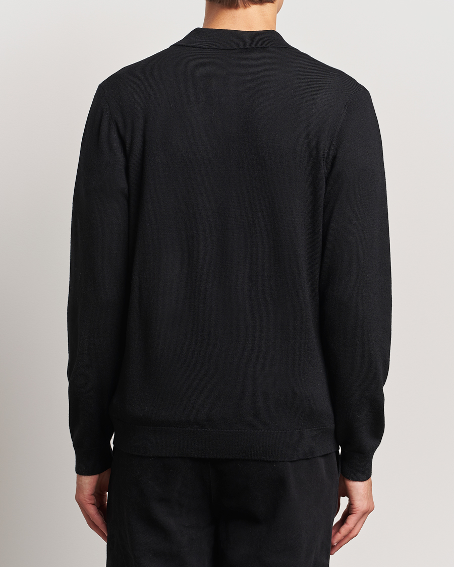 Herr | Tröjor | A Day's March | Manol Open Collar Merino Polo Black