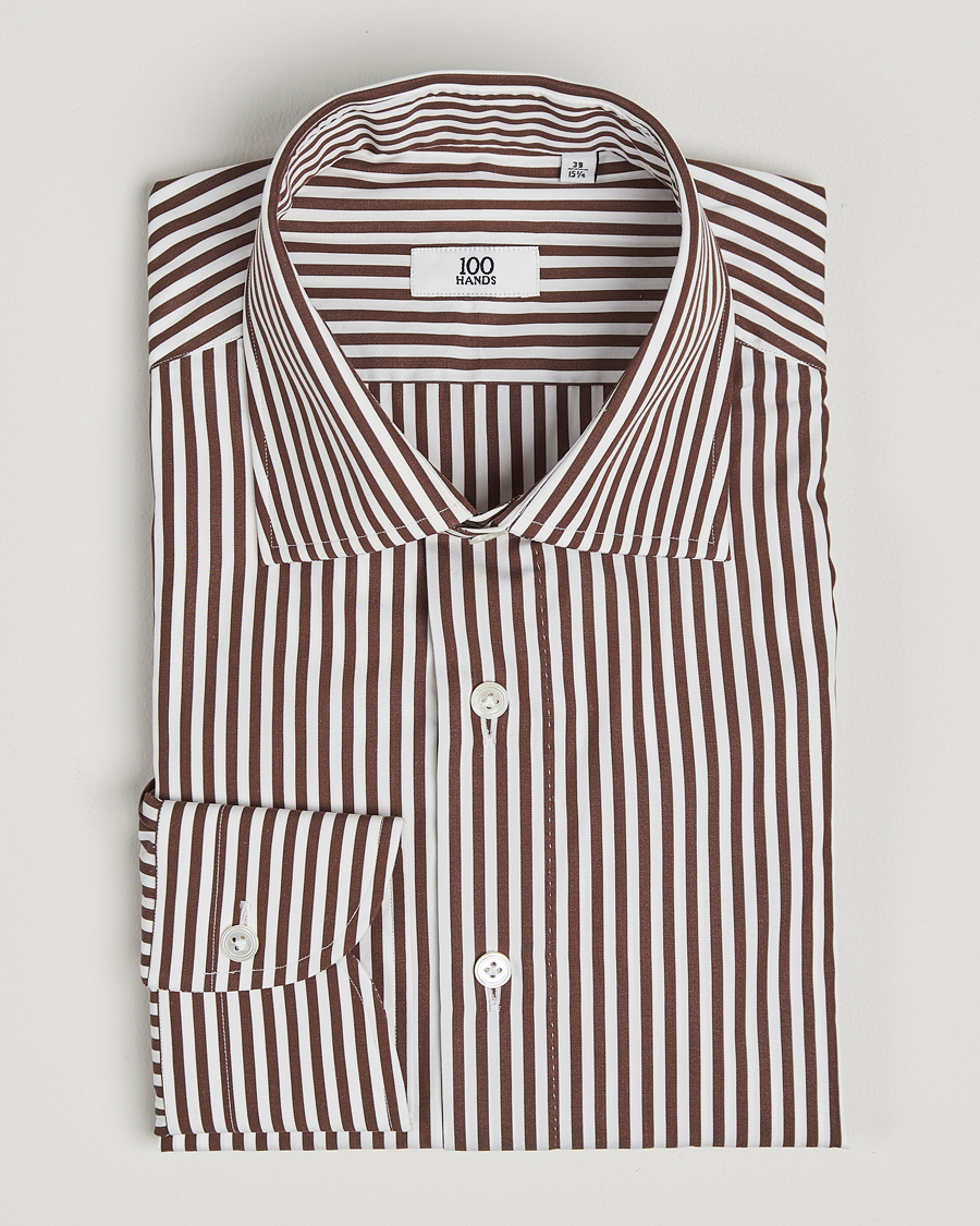 Herr | Skjortor | 100Hands | Striped Cut Away Cotton Shirt Brown