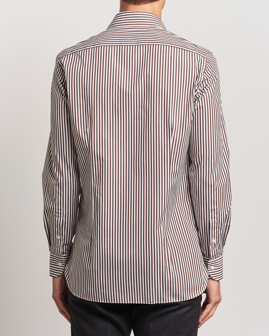 Herr | Skjortor | 100Hands | Striped Cut Away Cotton Shirt Brown