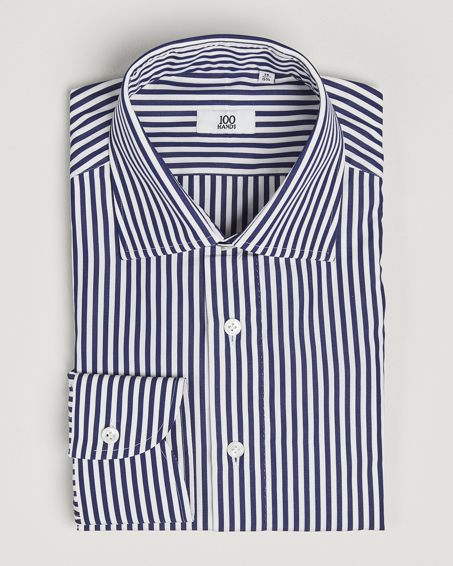 Herr | Skjortor | 100Hands | Striped Cut Away Cotton Shirt Navy