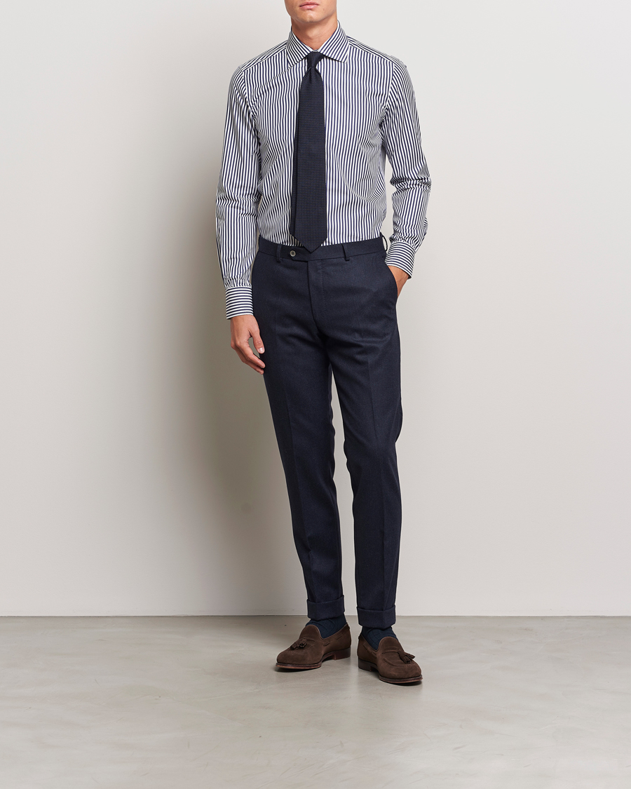 Herr | Skjortor | 100Hands | Striped Cut Away Cotton Shirt Navy
