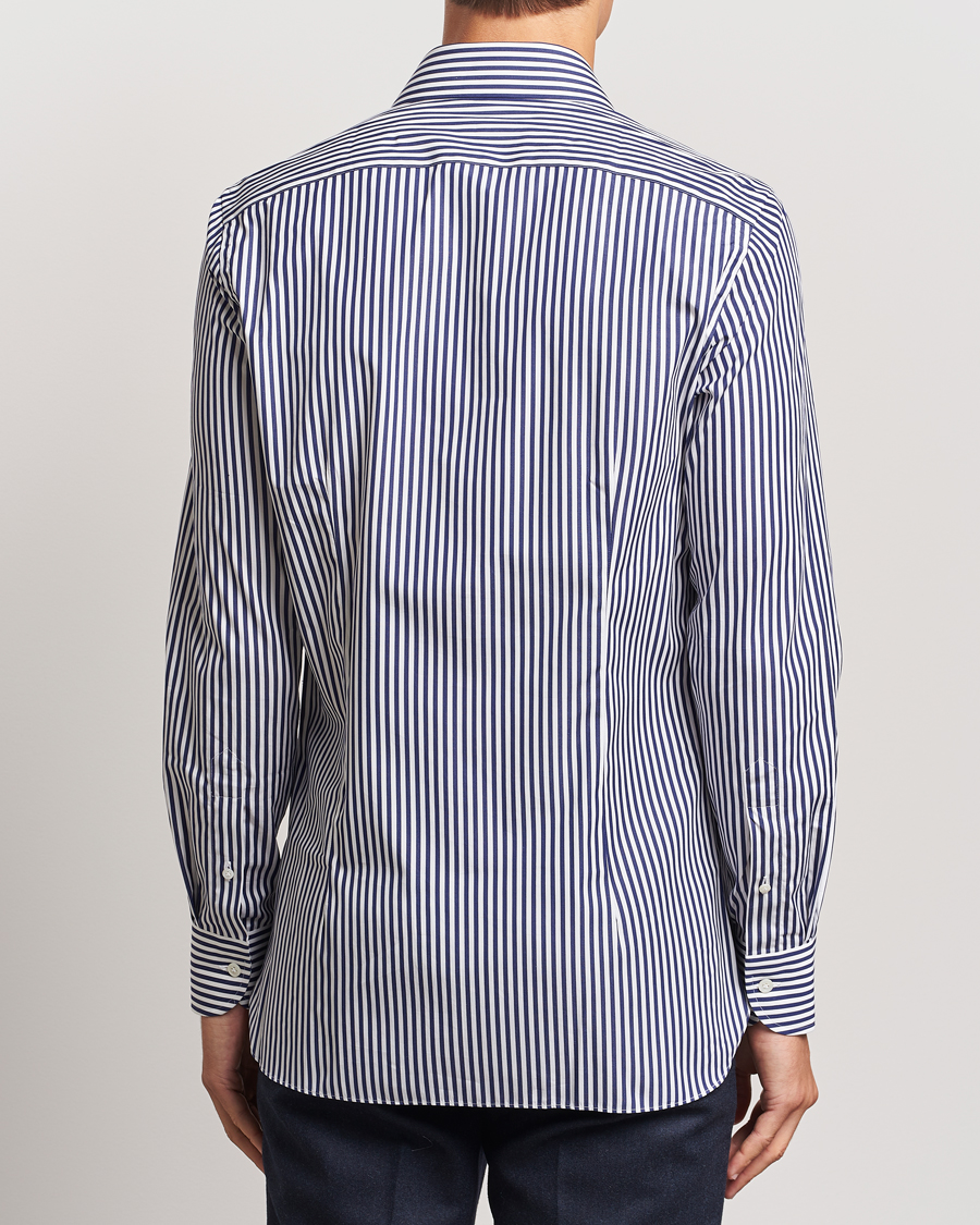 Herr | Skjortor | 100Hands | Striped Cut Away Cotton Shirt Navy