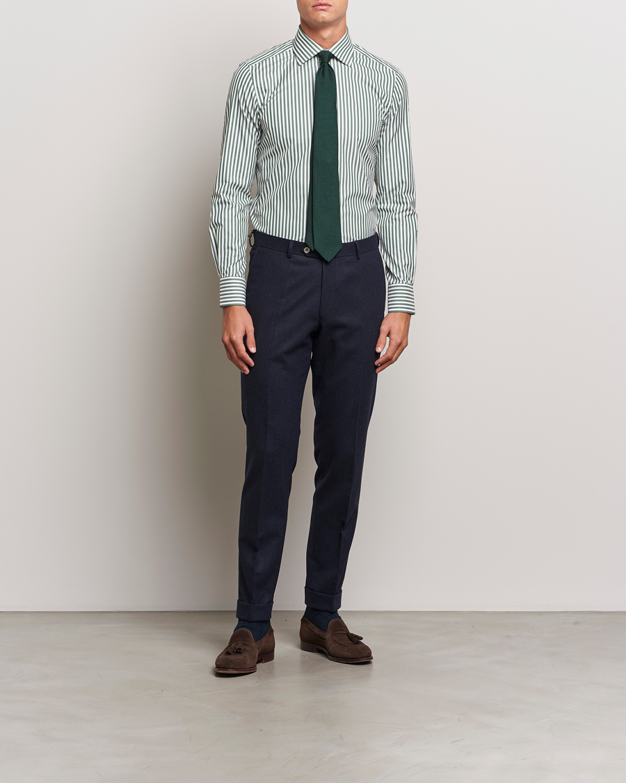 Herr | Skjortor | 100Hands | Striped Cut Away Cotton Shirt Green