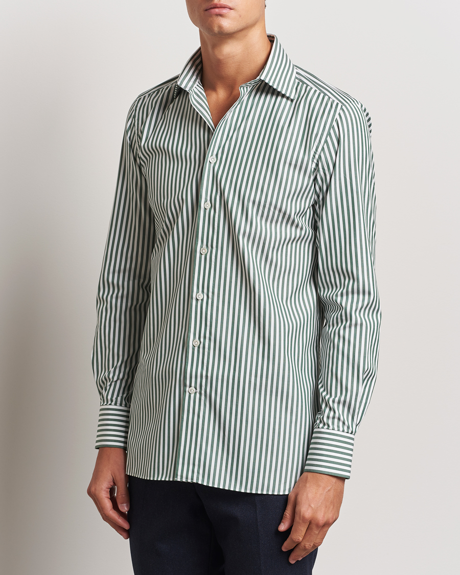 Herr | Skjortor | 100Hands | Striped Cut Away Cotton Shirt Green