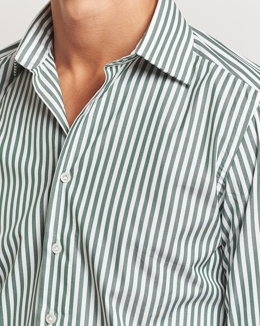 Herr | Skjortor | 100Hands | Striped Cut Away Cotton Shirt Green