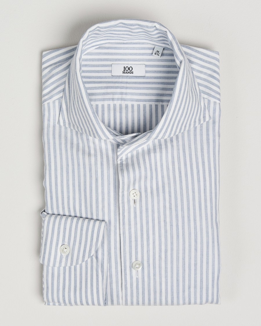 Herr | Skjortor | 100Hands | Microstripe Cashmere Shirt Light Blue