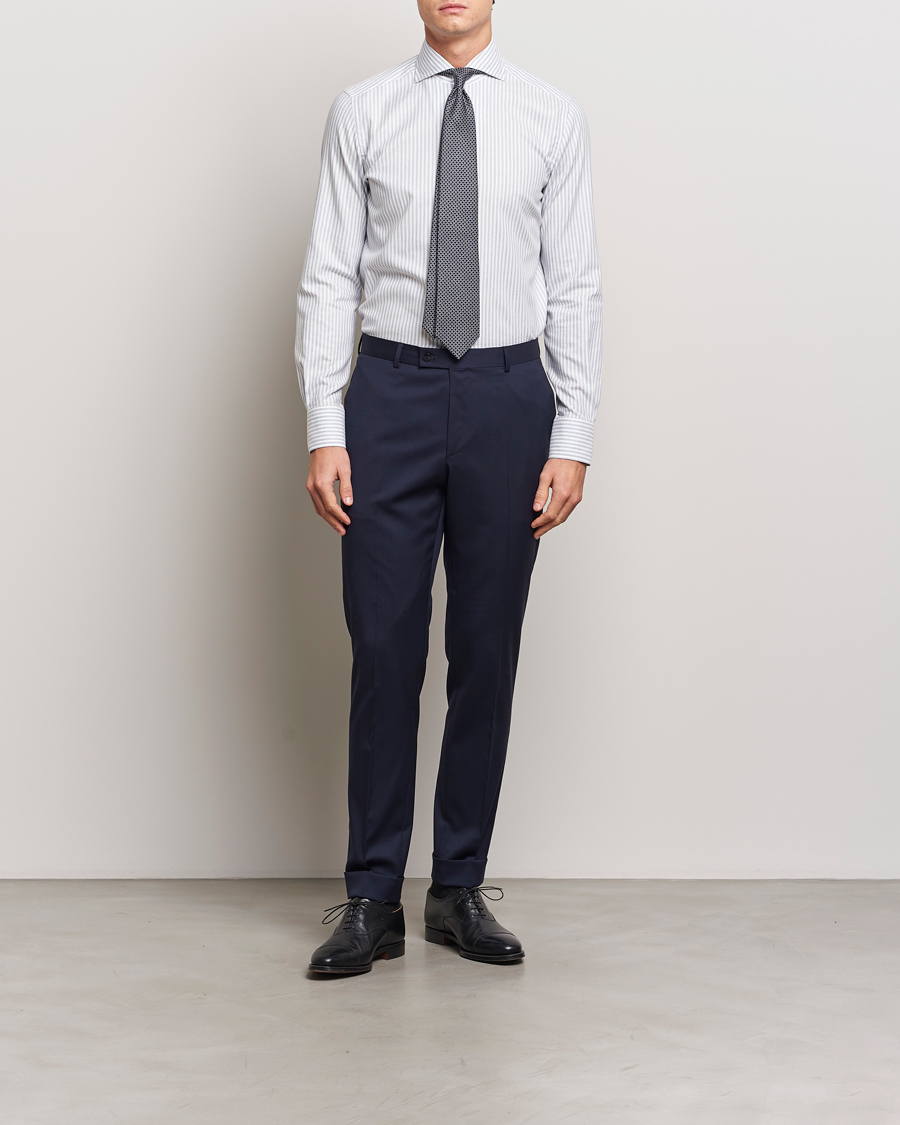 Herr | Skjortor | 100Hands | Microstripe Cashmere Shirt Light Blue