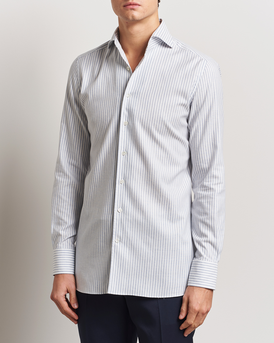 Herr | Skjortor | 100Hands | Microstripe Cashmere Shirt Light Blue