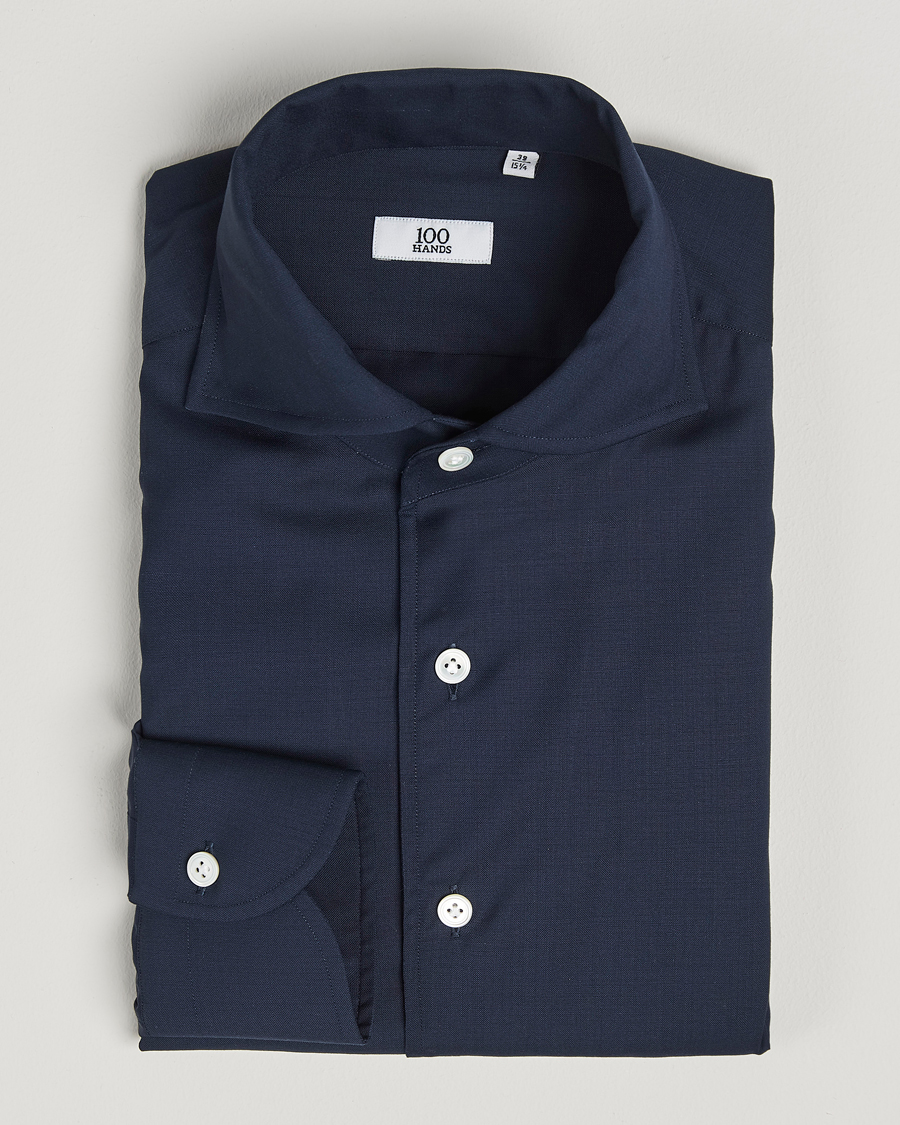 Herr | Skjortor | 100Hands | Full Spread Wool Shirt Navy