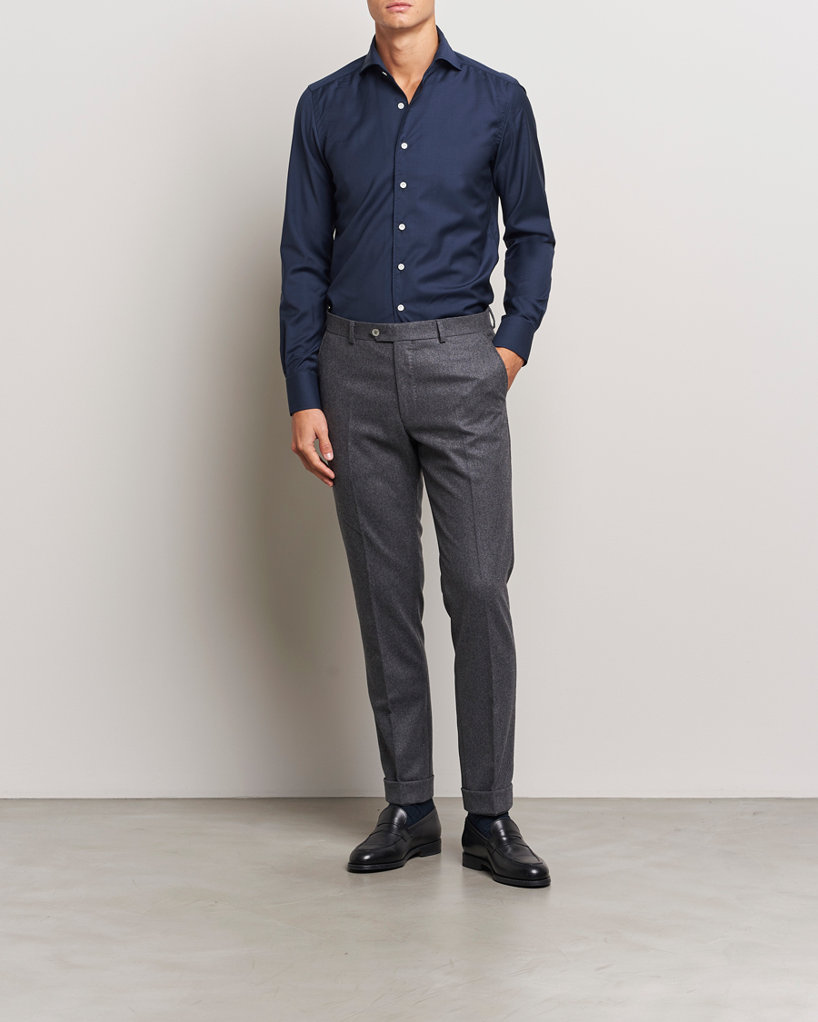 Herr | Skjortor | 100Hands | Full Spread Wool Shirt Navy