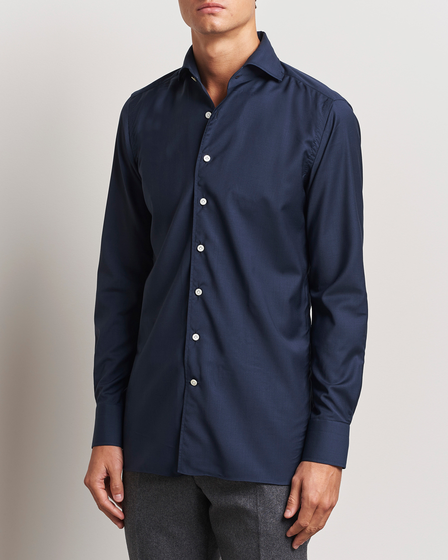 Herr | Skjortor | 100Hands | Full Spread Wool Shirt Navy