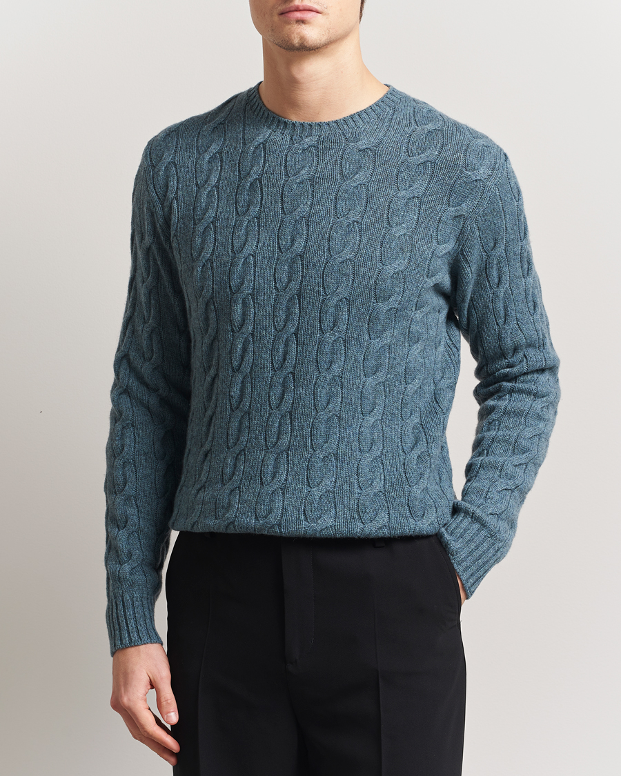 Herr | Tröjor | Ralph Lauren Purple Label | Cashmere Cable Sweater Blue Melange