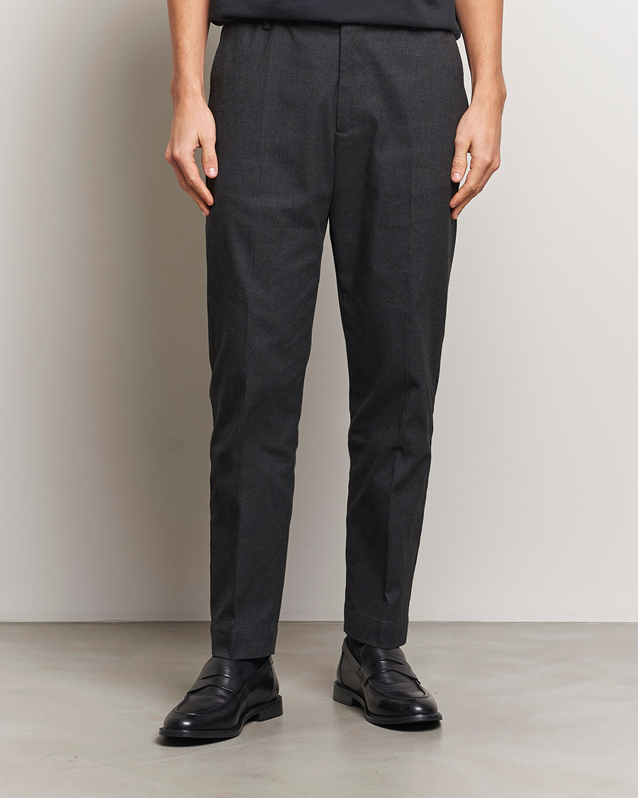 Herr | Byxor | NN07 | Billie Brushed Drawstring Trousers Black Melange