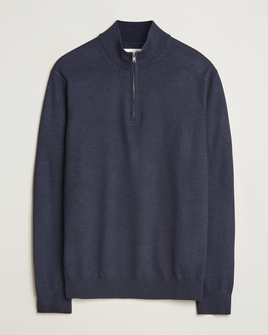 Herr | Tröjor | NN07 | Sergio Merino Knitted Half Zip Navy Melange