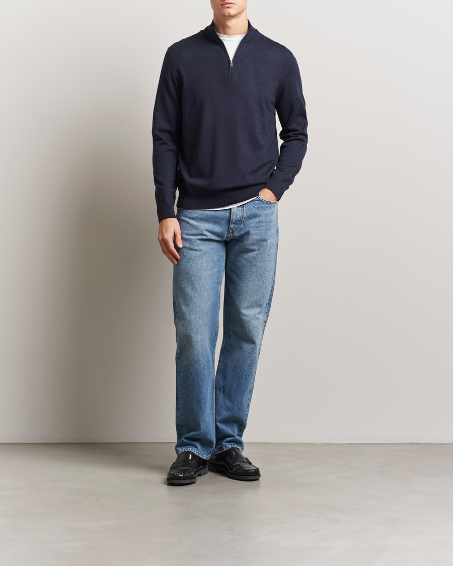 Herr | Tröjor | NN07 | Sergio Merino Knitted Half Zip Navy Melange