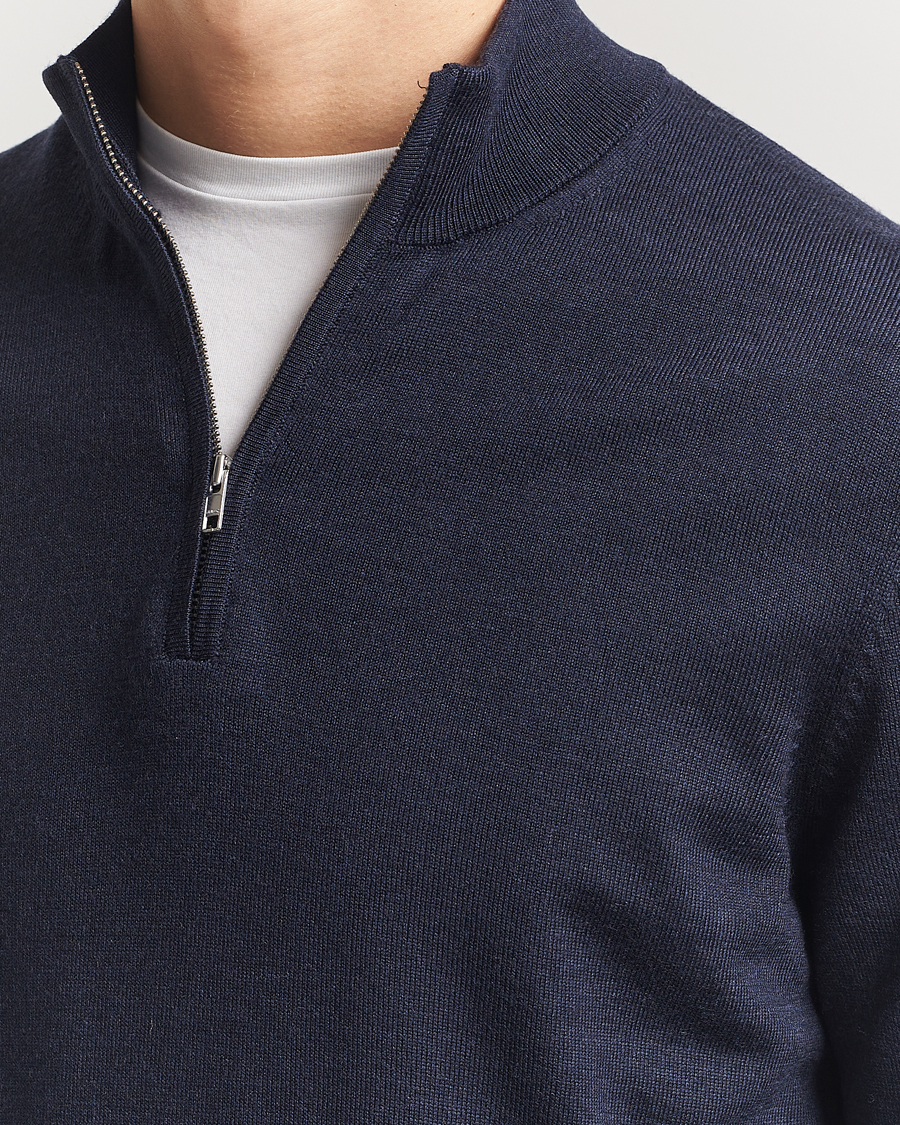 Herr | Tröjor | NN07 | Sergio Merino Knitted Half Zip Navy Melange