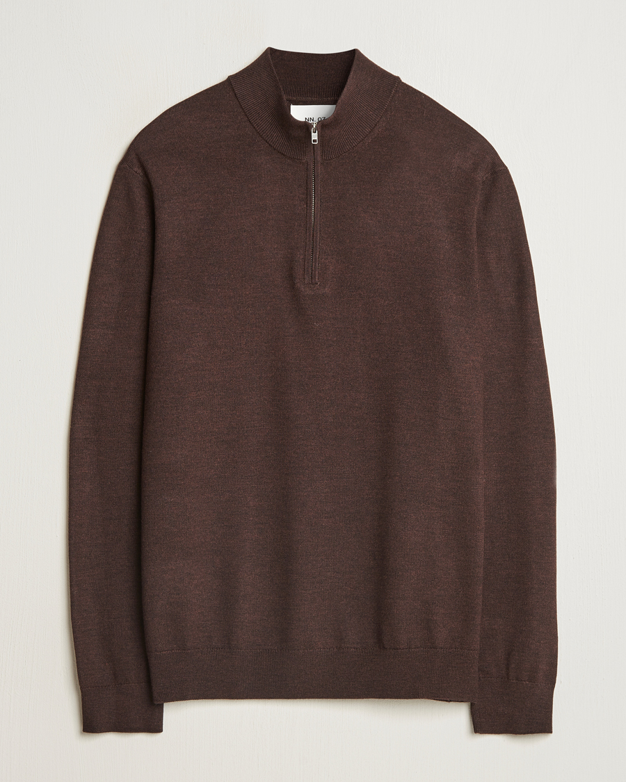 Herr | Tröjor | NN07 | Sergio Merino Knitted Half Zip Brown Melange
