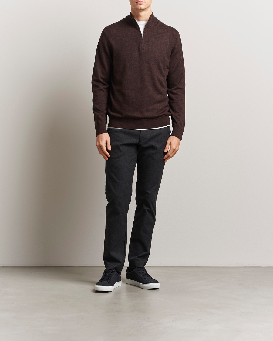 Herr | Tröjor | NN07 | Sergio Merino Knitted Half Zip Brown Melange