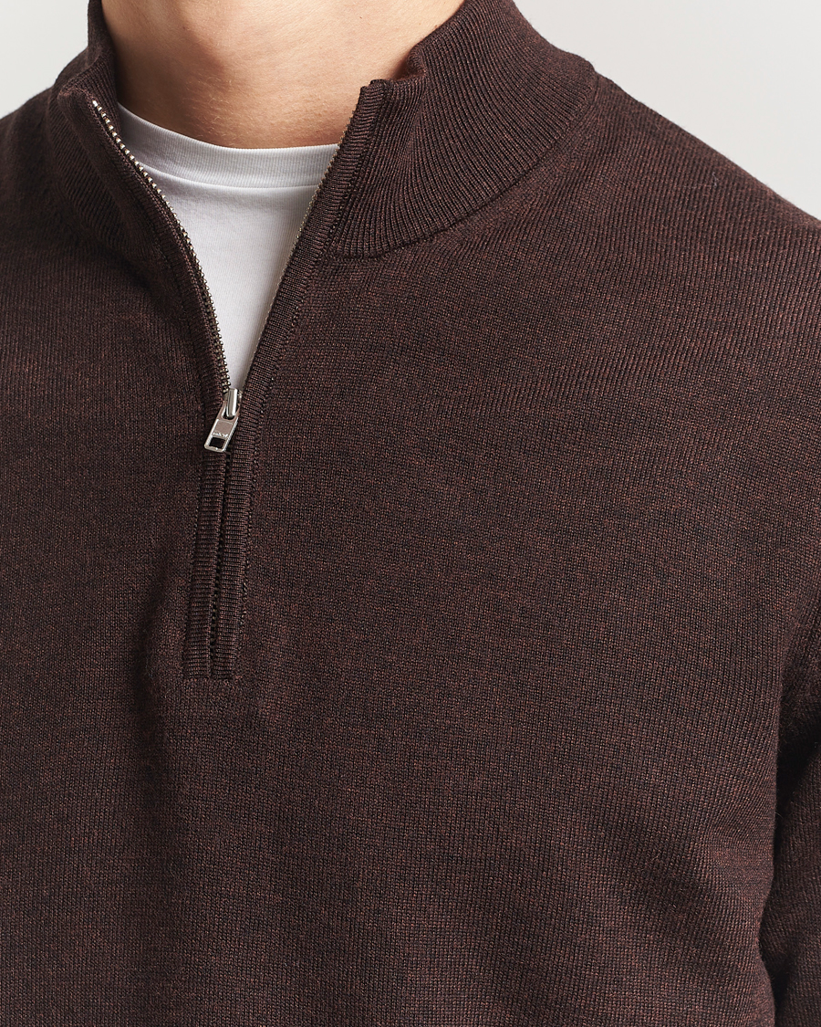 Herr | Tröjor | NN07 | Sergio Merino Knitted Half Zip Brown Melange