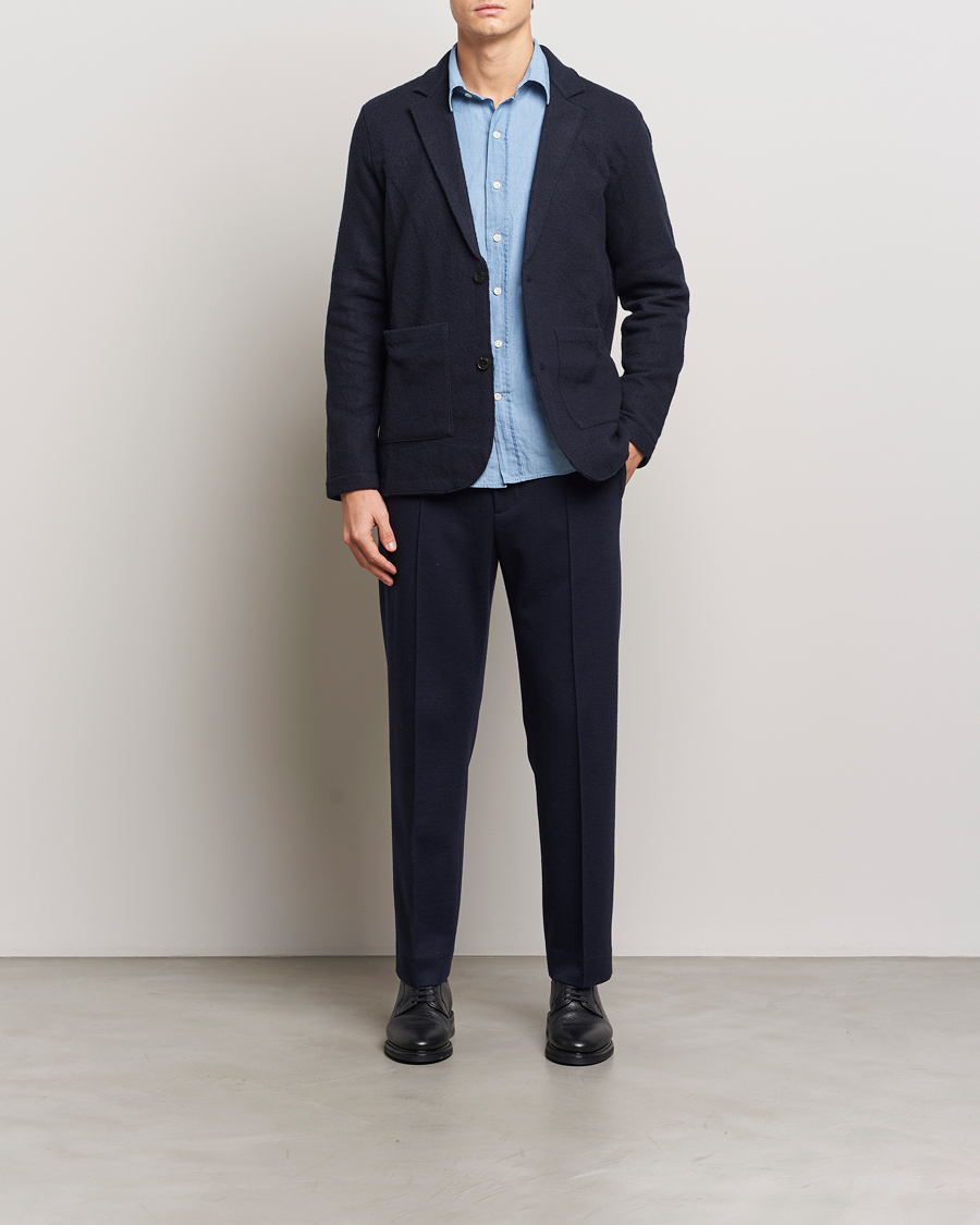 Herr | Kavajer | NN07 | Boiled Wool Knitted Blazer Navy Blue
