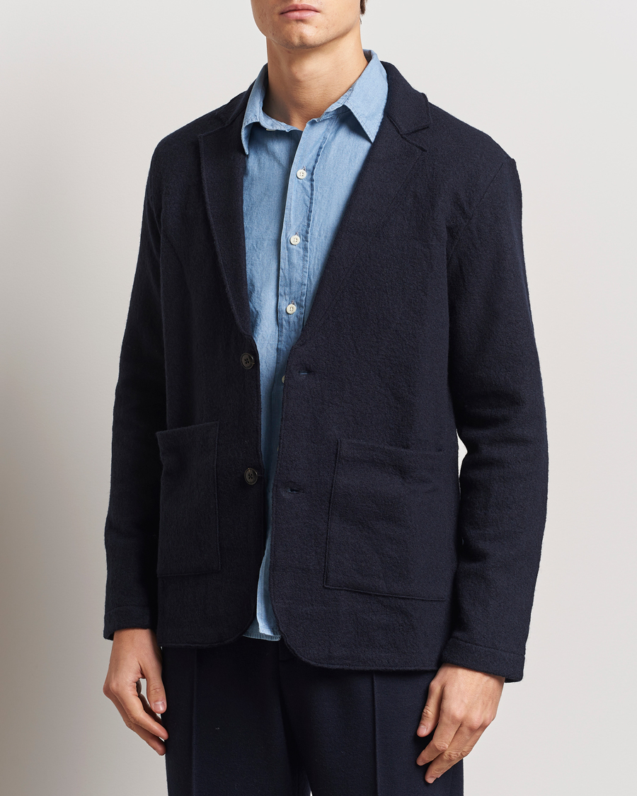 Herr | Kavajer | NN07 | Boiled Wool Knitted Blazer Navy Blue