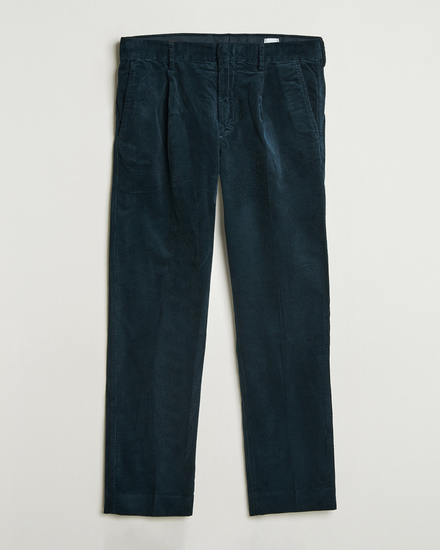 Herr | Byxor | NN07 | Bill Pleated Corduroy Pants Navy Blue