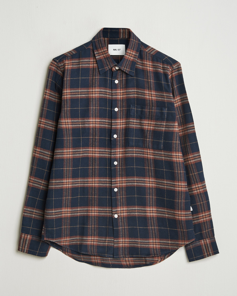 Herr | Skjortor | NN07 | Arne Brushed Cotton Checked Shirt Navy/Red
