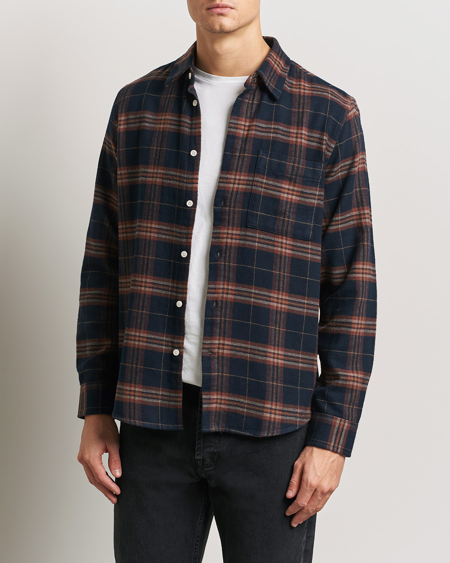 Herr | Skjortor | NN07 | Arne Brushed Cotton Checked Shirt Navy/Red