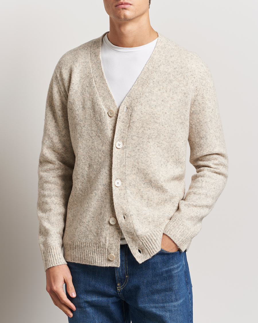 Herr | Tröjor | NN07 | John Wool Knitted Cardigan White Peppar