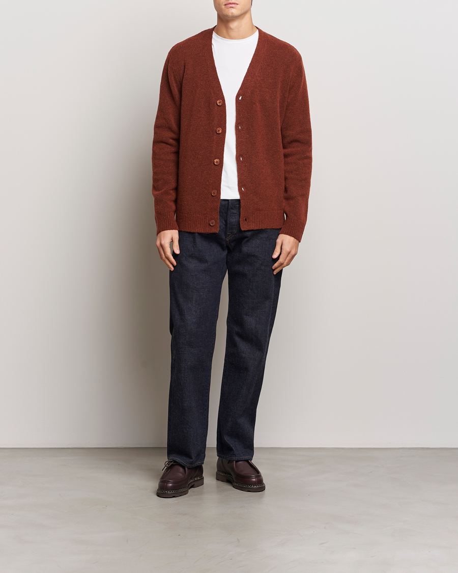 Herr | Tröjor | NN07 | John Wool Knitted Cardigan Rust Red