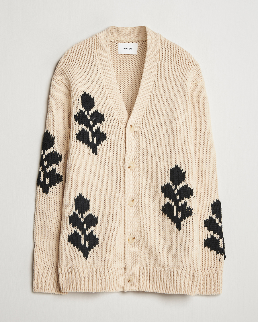 Herr | Tröjor | NN07 | Mika Knitted Leaf Cardigan Ecru