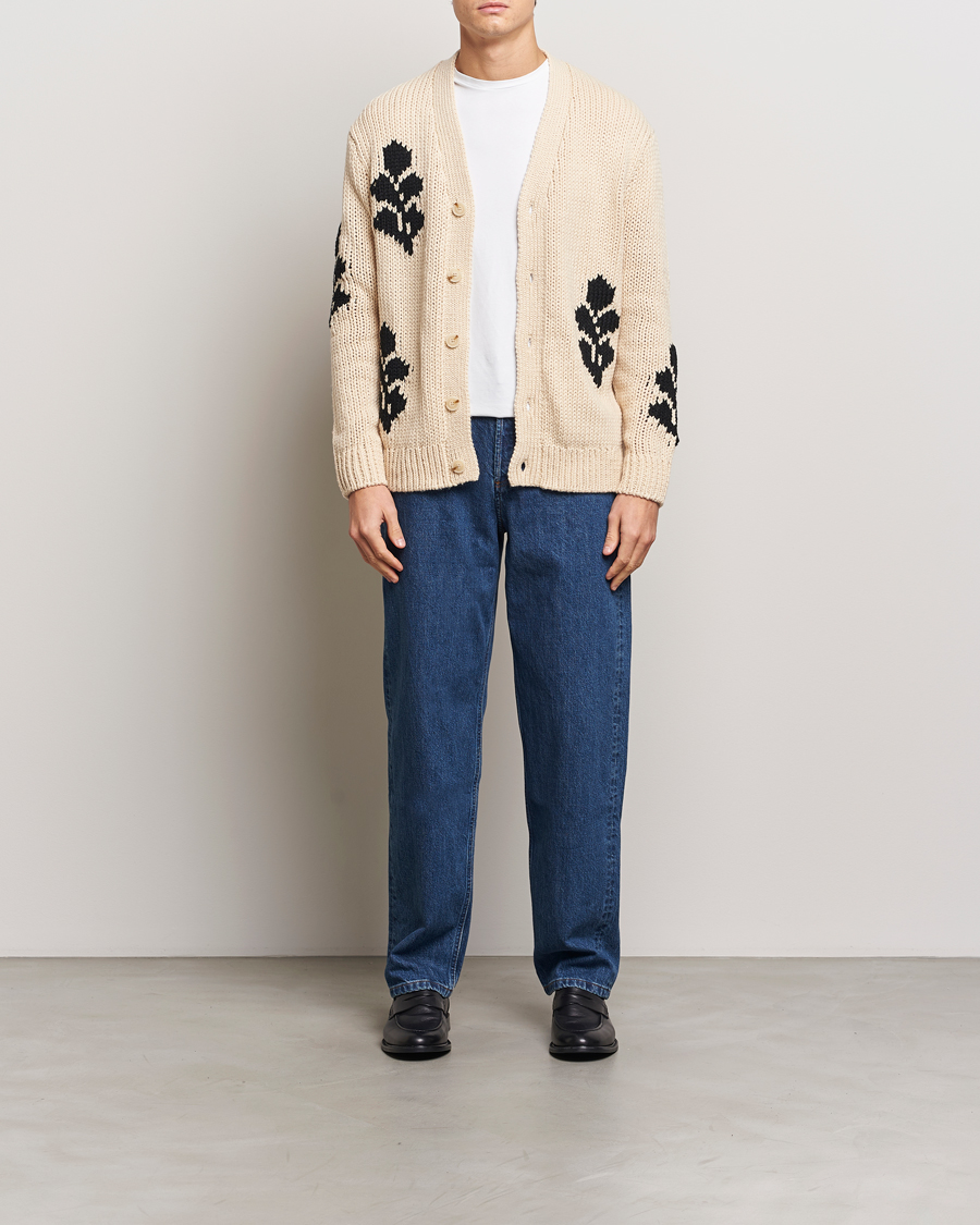 Herr | Tröjor | NN07 | Mika Knitted Leaf Cardigan Ecru