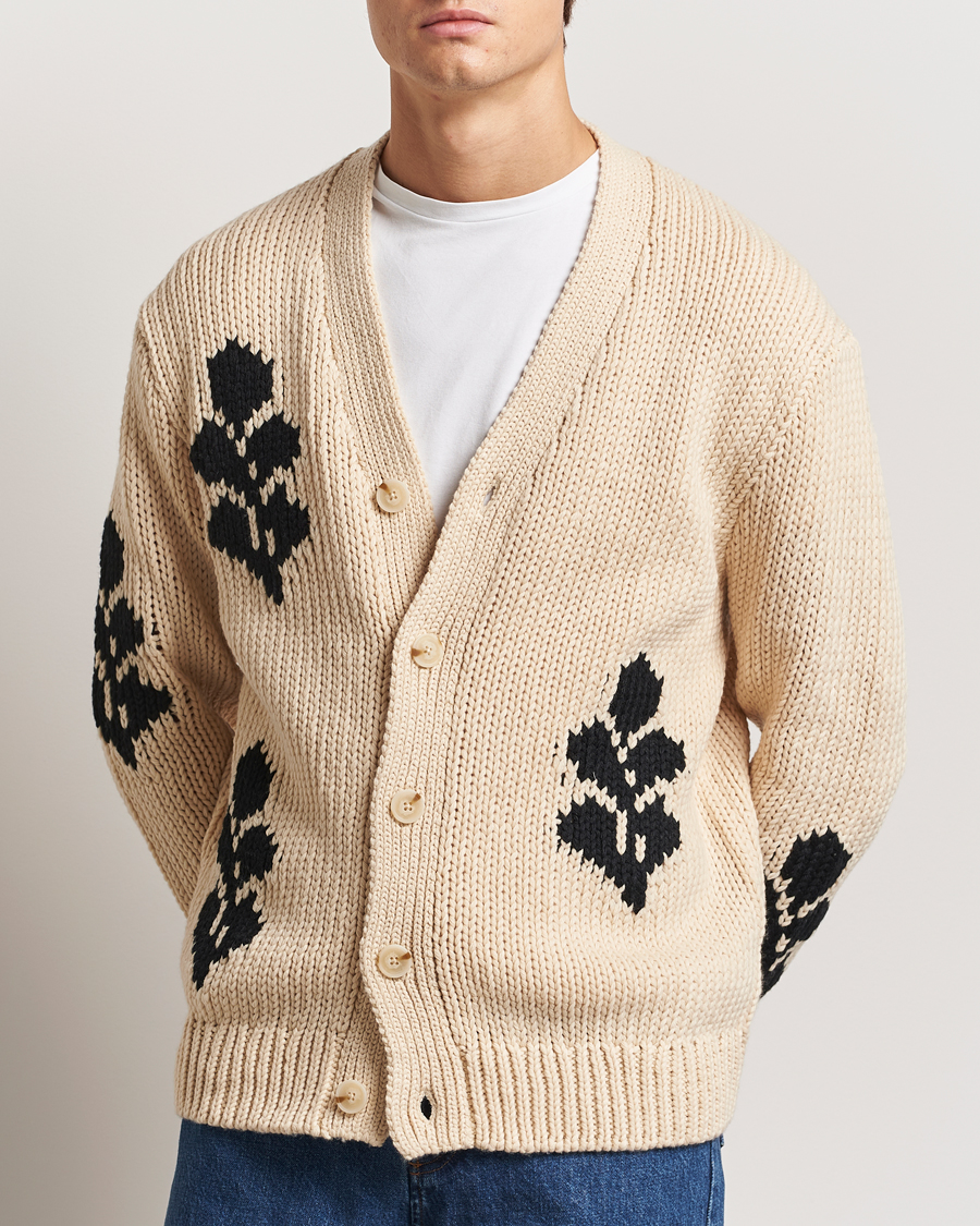 Herr | Tröjor | NN07 | Mika Knitted Leaf Cardigan Ecru