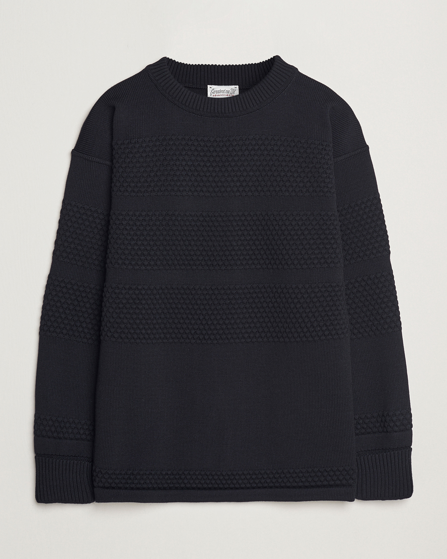 Herr | Tröjor | S.N.S. Herning | Fisherman Wool Crew Neck Sweater Navy Blue