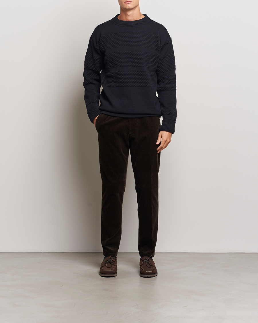 Herr | Tröjor | S.N.S. Herning | Fisherman Wool Crew Neck Sweater Navy Blue