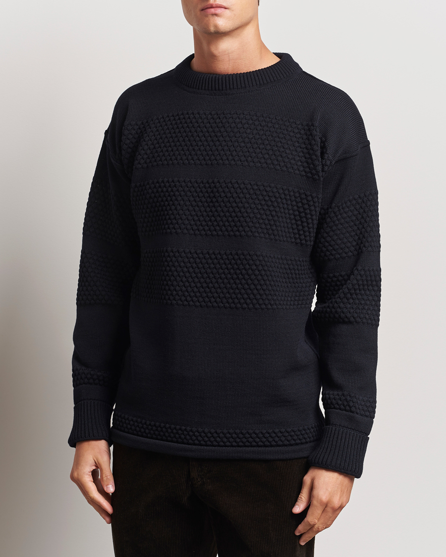 Herr | Tröjor | S.N.S. Herning | Fisherman Wool Crew Neck Sweater Navy Blue