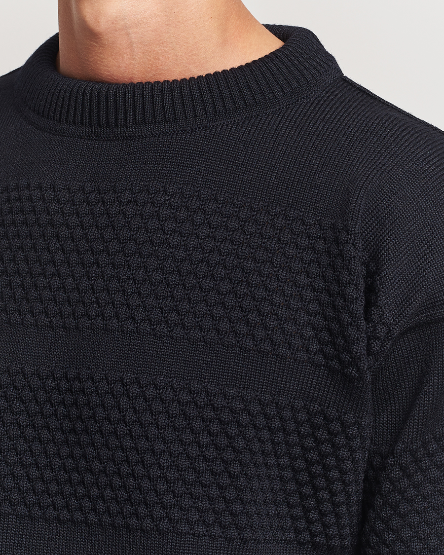 Herr | Tröjor | S.N.S. Herning | Fisherman Wool Crew Neck Sweater Navy Blue
