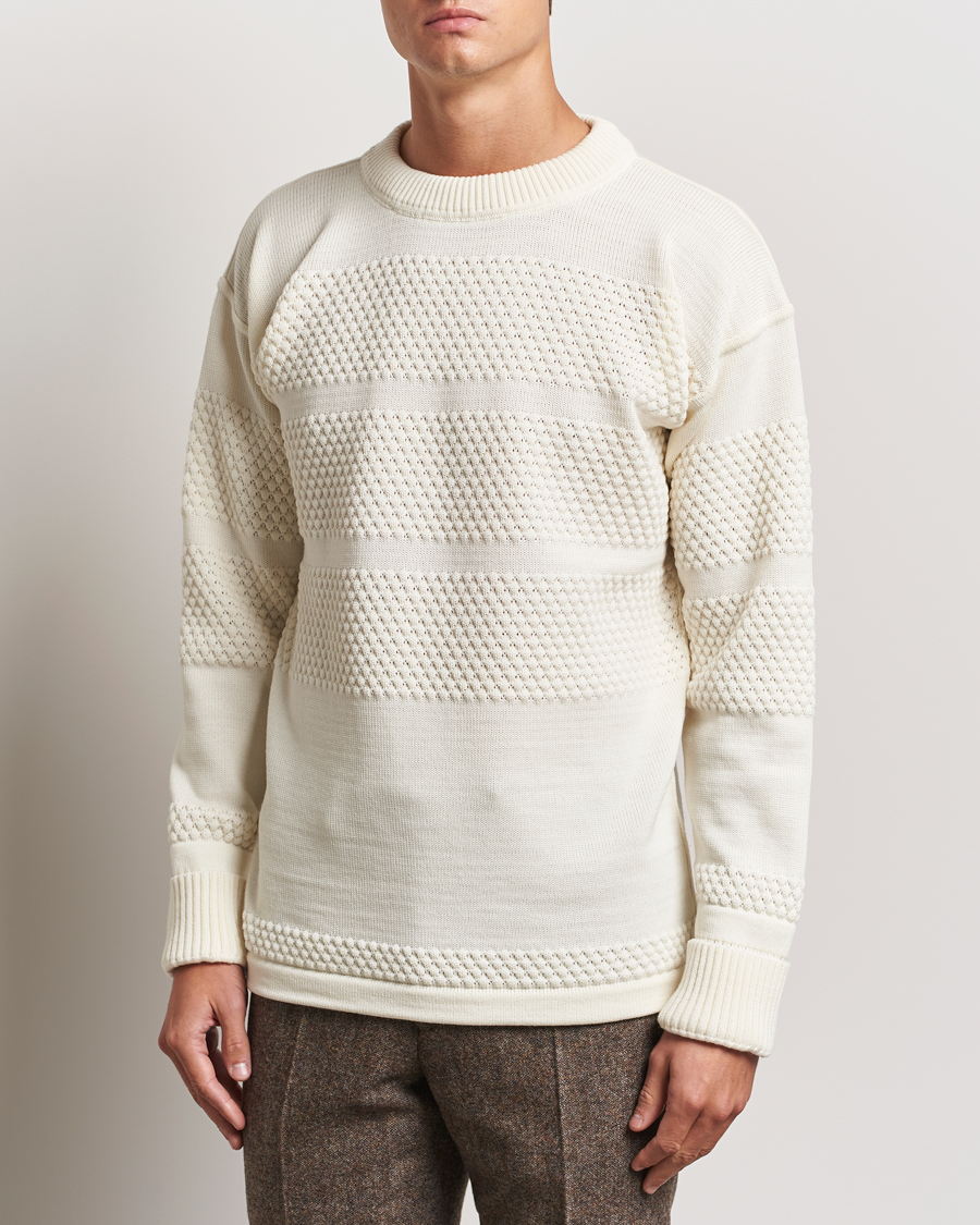 Herr | Tröjor | S.N.S. Herning | Fisherman Wool Crew Neck Sweater Natural White