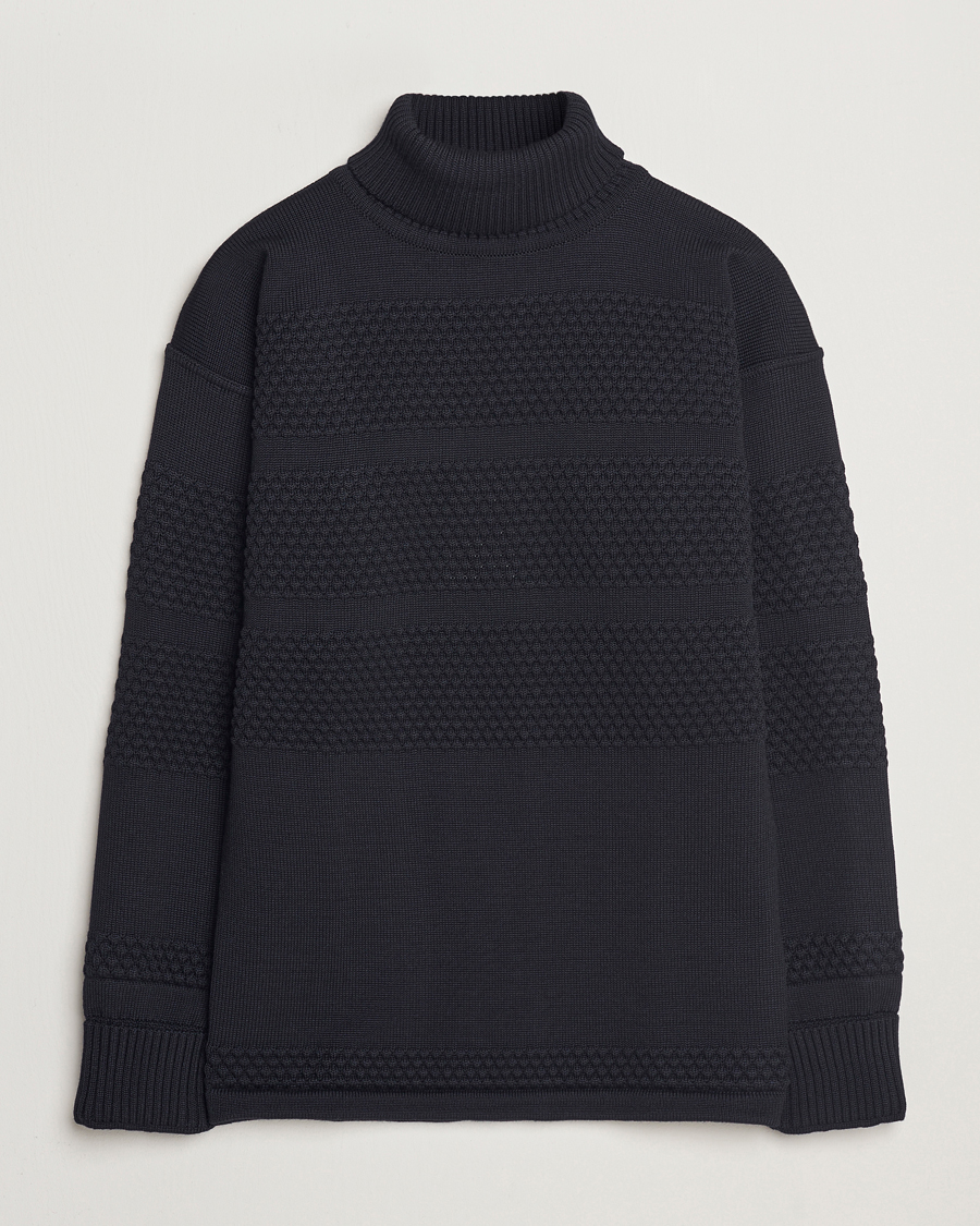 Herr | Tröjor | S.N.S. Herning | Fisherman Wool Rollneck Sweater Navy Blue