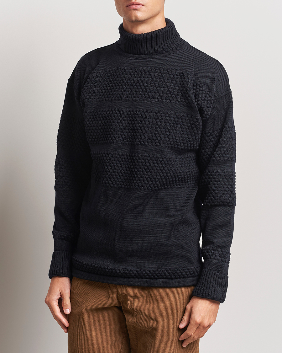 Herr | Tröjor | S.N.S. Herning | Fisherman Wool Rollneck Sweater Navy Blue