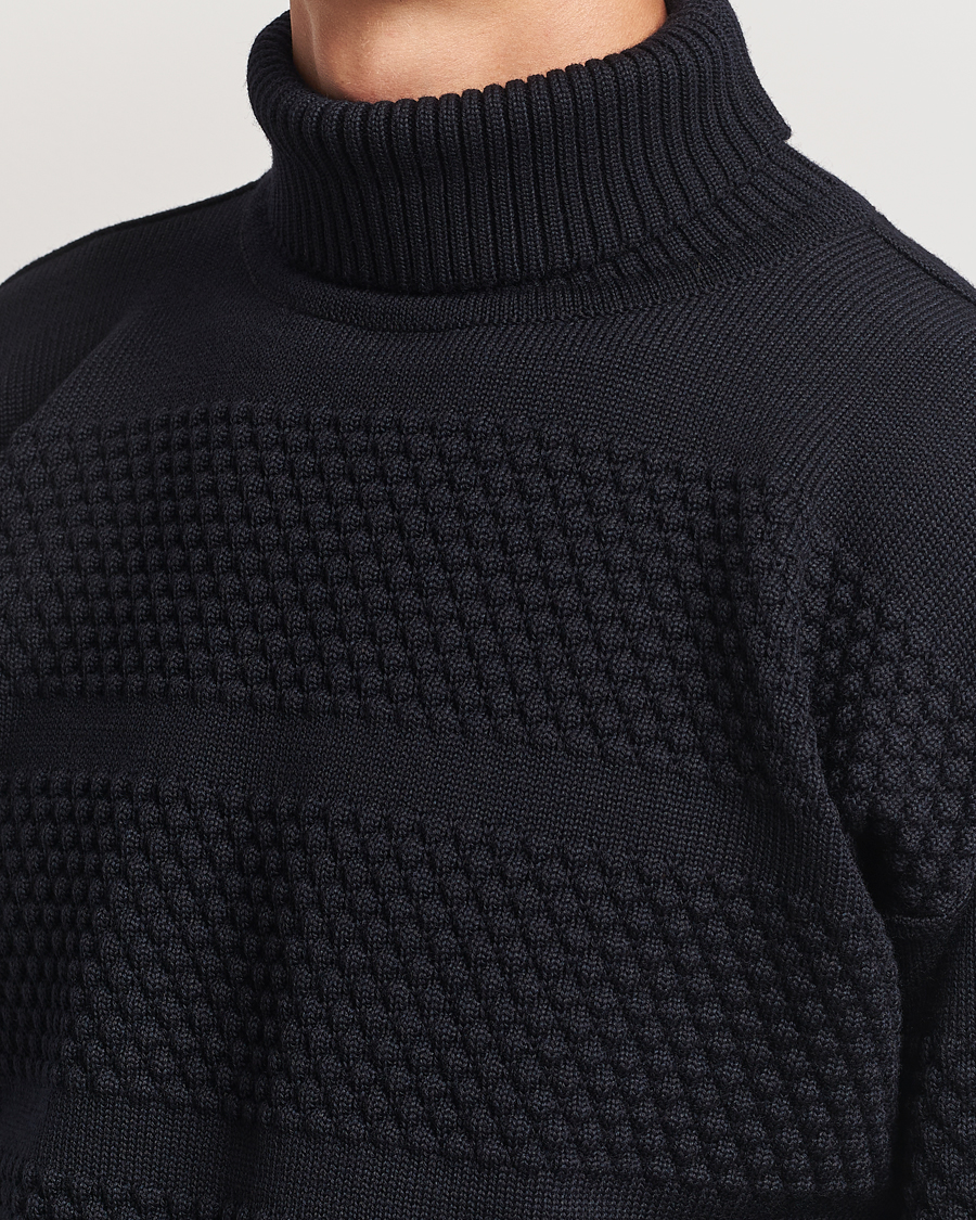 Herr | Tröjor | S.N.S. Herning | Fisherman Wool Rollneck Sweater Navy Blue