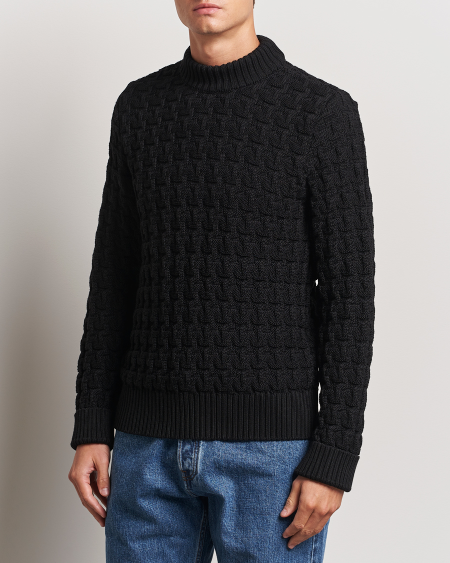 Herr | Tröjor | S.N.S. Herning | Stark Wool Cable Knit Sweater Black