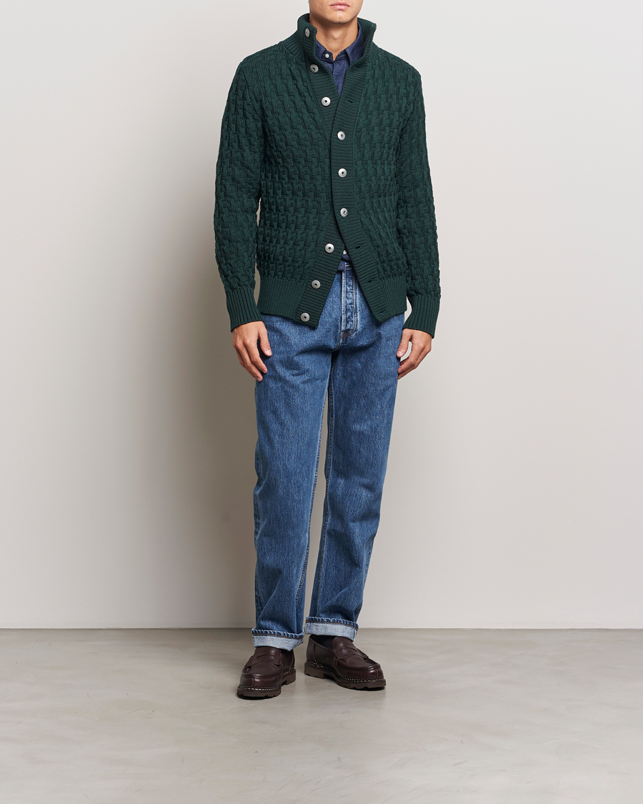 Herr | Tröjor | S.N.S. Herning | Stark Wool Cable Knit Cardigan Thunder Green