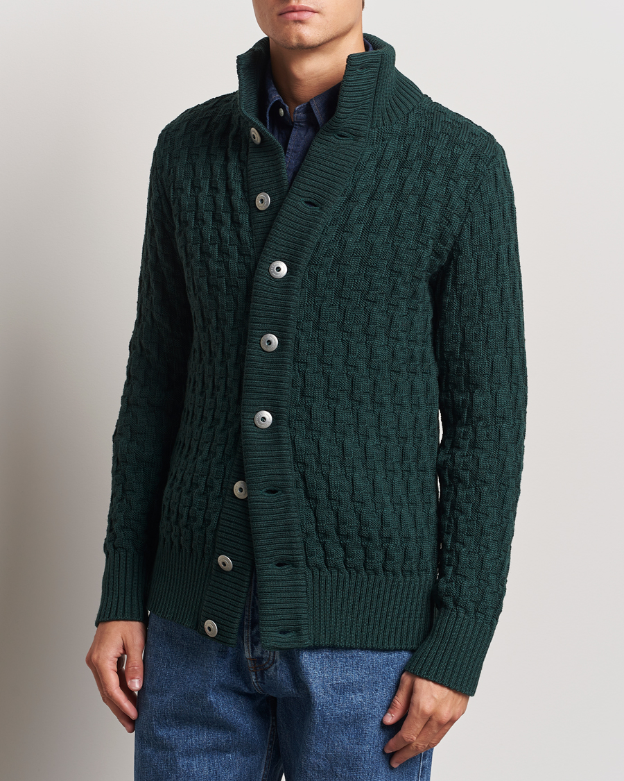 Herr | Tröjor | S.N.S. Herning | Stark Wool Cable Knit Cardigan Thunder Green