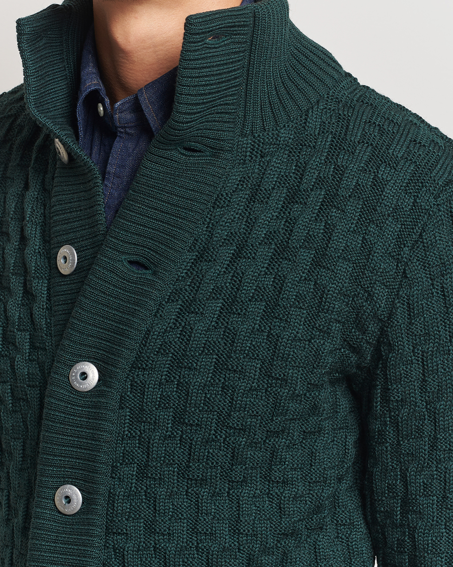 Herr | Tröjor | S.N.S. Herning | Stark Wool Cable Knit Cardigan Thunder Green