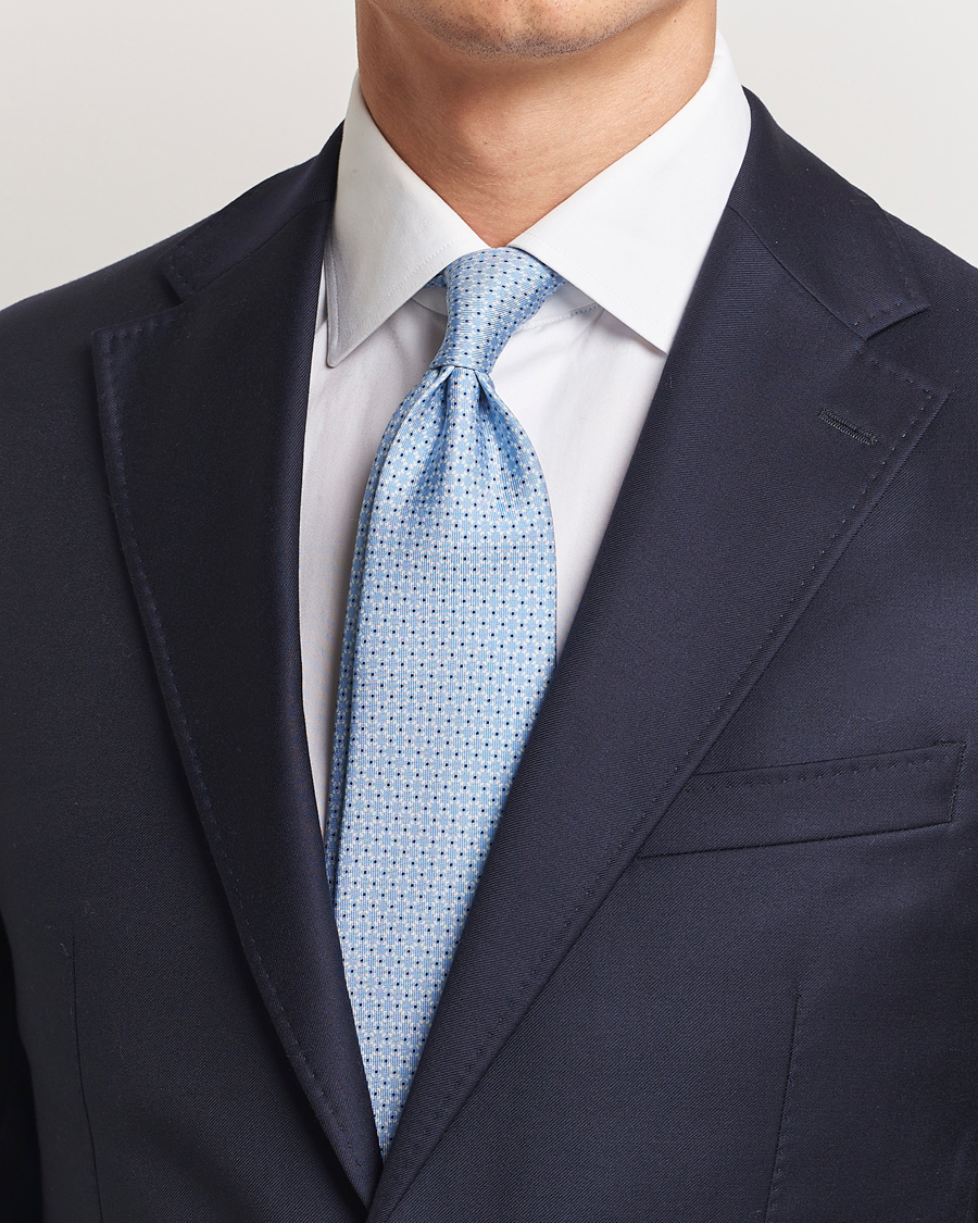 Herr | E. Marinella 3-Fold Printed Silk Tie Light Blue | E. Marinella | 3-Fold Printed Silk Tie Light Blue