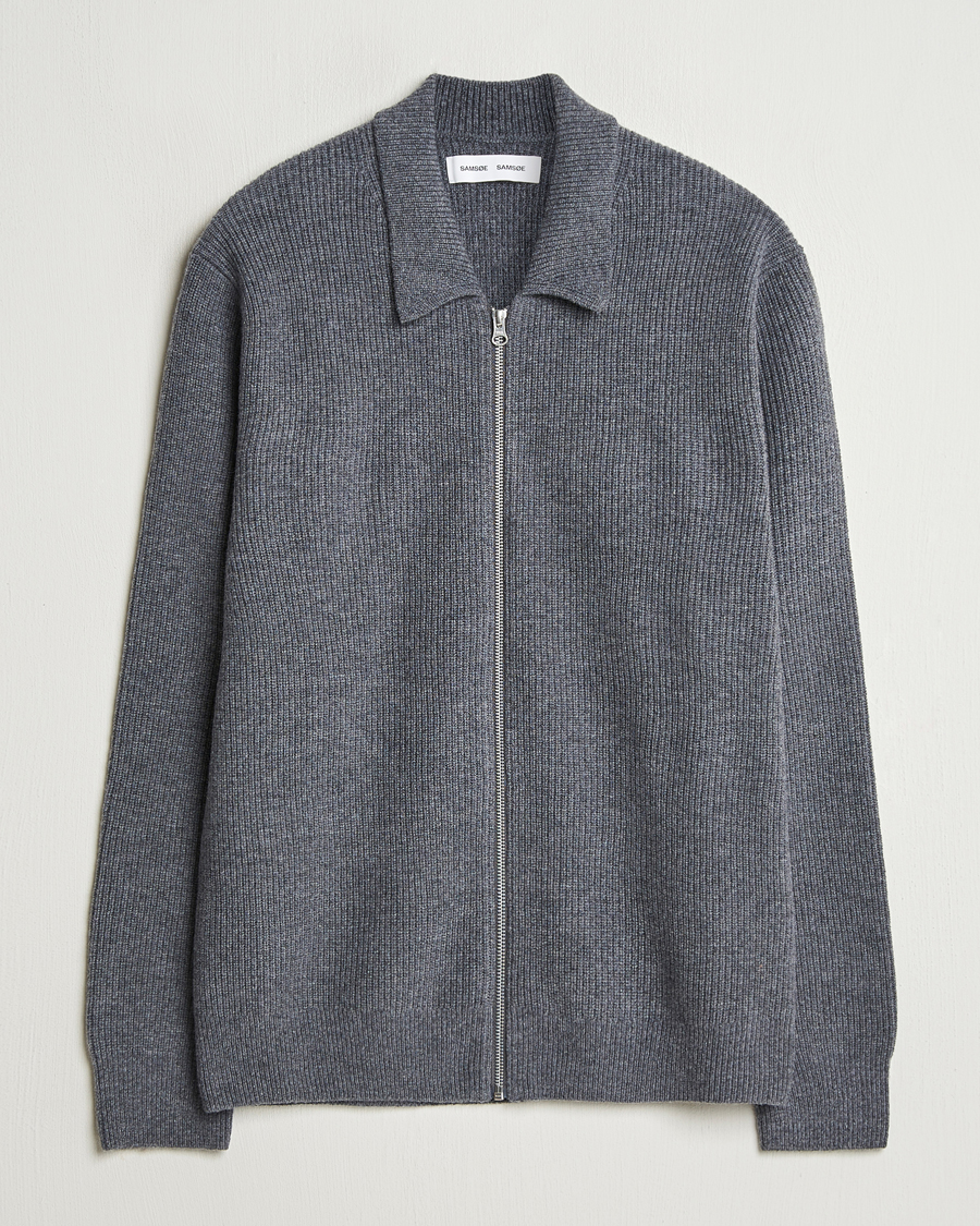 Herr | Tröjor | Samsøe Samsøe | Saisaks Merino Rib Knitted Full Zip Charcoal