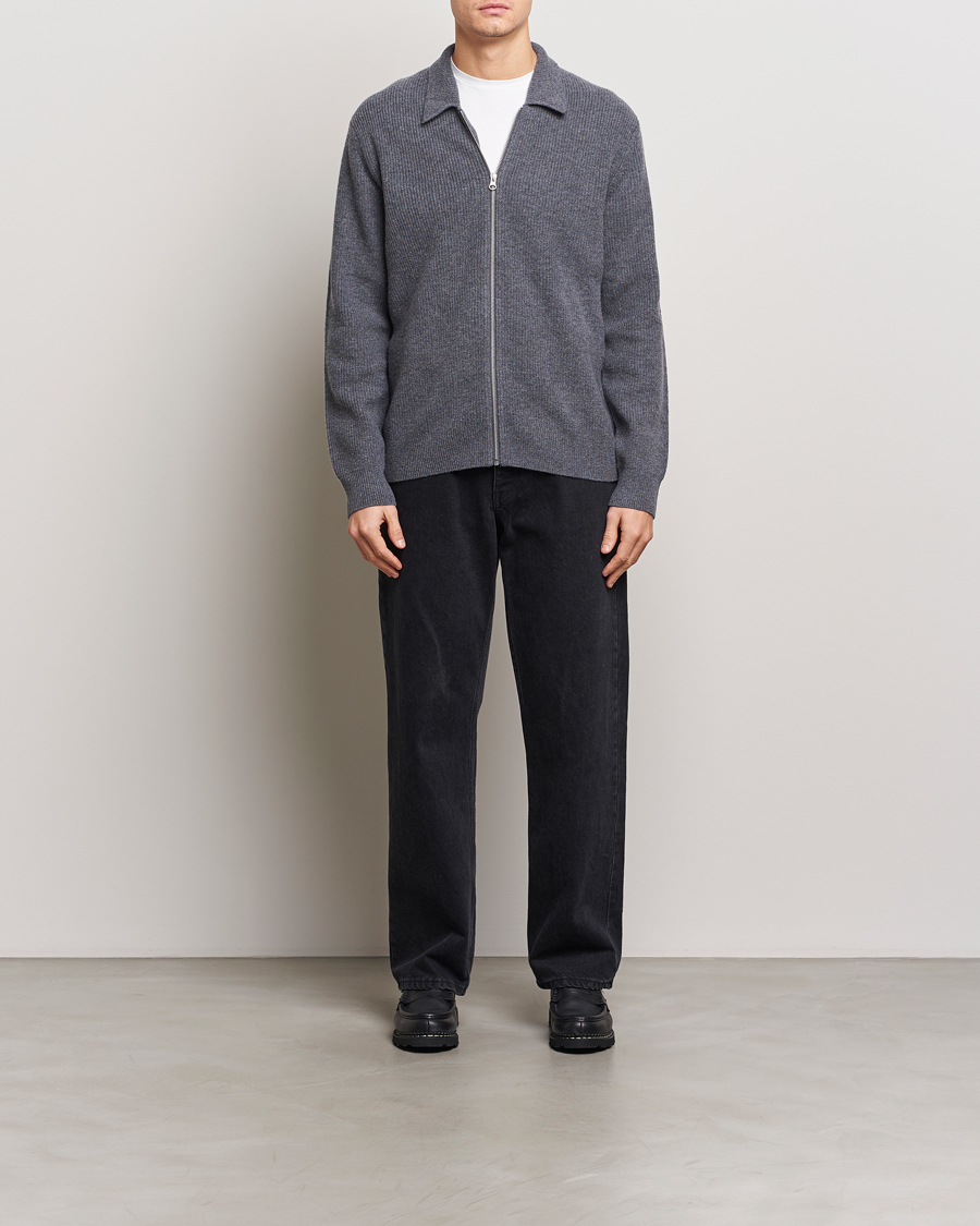 Herr | Tröjor | Samsøe Samsøe | Saisaks Merino Rib Knitted Full Zip Charcoal