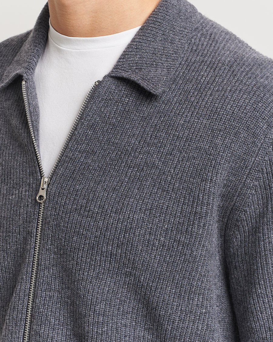 Herr | Tröjor | Samsøe Samsøe | Saisaks Merino Rib Knitted Full Zip Charcoal